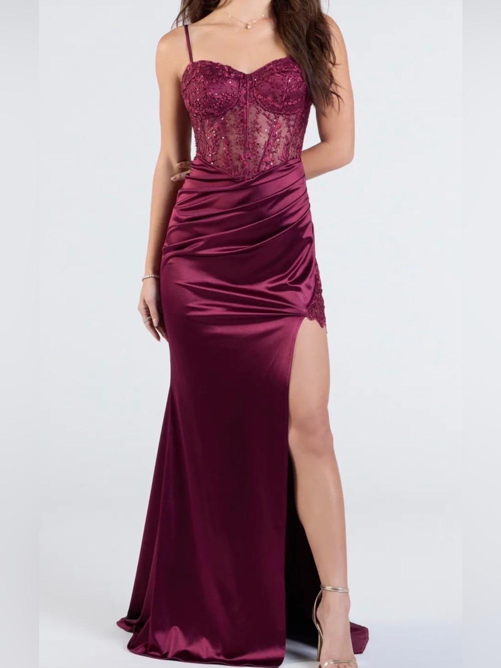 Windsor Olga Corset Lace Satin Wrap Mermaid Formal Dress